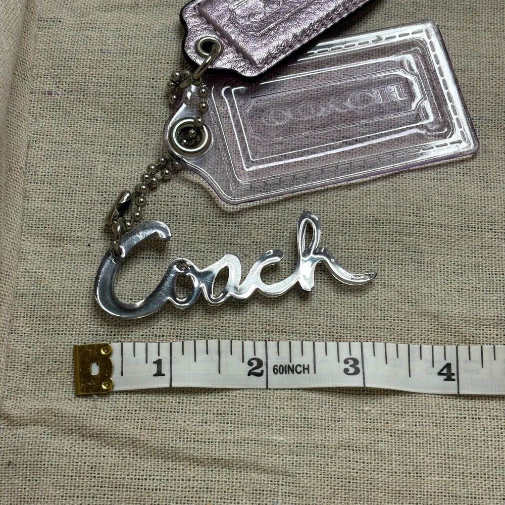 Lot (3) COACH Hang Tag 2.5" Metallic Lilac Leather, 3.5" Lilac Resin, 3" Script - Picture 6 of 6